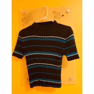 Ribbed Striped Mock Neck